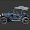 Vintage Blue Convertible Car With White Top Classic Design And Old Fashioned Wheels