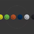 Colorful Bollards With White Stripes And Round Base On Dark Background