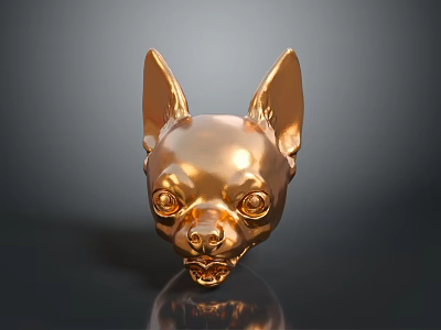 Golden Shiny Chihuahua Head Sculpture With Reflective Surface And Artistic Design 3d model