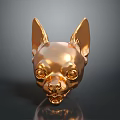 Golden Shiny Chihuahua Head Sculpture With Reflective Surface And Artistic Design