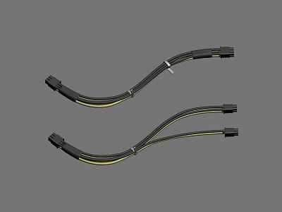 Two Black Cables With Yellow Stripes And End Connectors For Electronic Use 3d model
