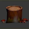 Wooden Tree Stump Decor With Green Grass And Red Mushrooms In Design