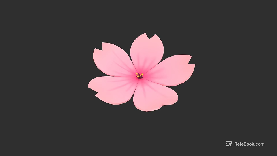 Botanical Illustration of Pink Flower With Yellow Stamen and Dark Background 3d model 