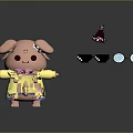 Cute Pink Cartoon Game Movie Character Wearing Yellow Coat With Decorative Hats Sunglasses And Glasses