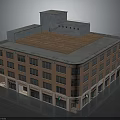 Red Brick Multi Story Commercial Building With Wooden Roof And Windows