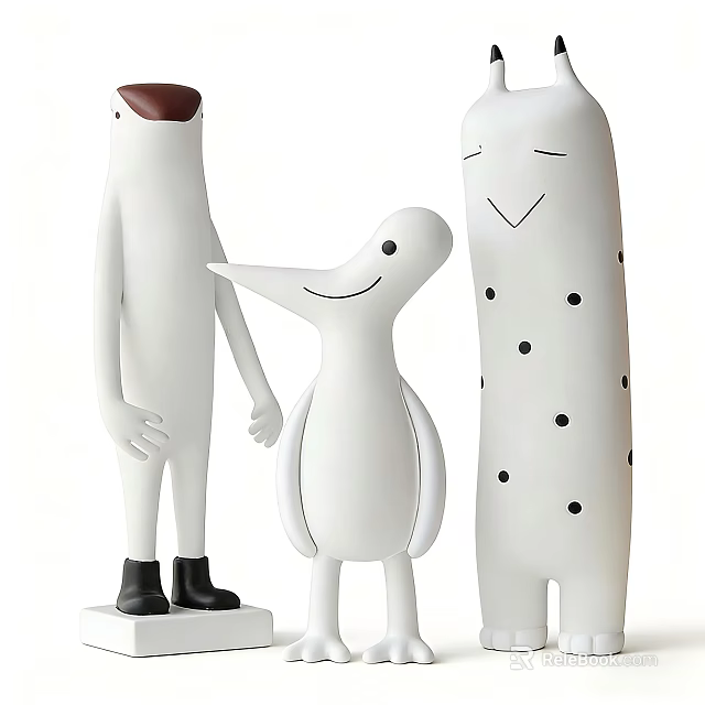 White Minimalist Ornament Decoration Set With Smiling Cartoon Figures For Home Decor 3d model 