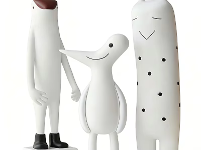 White Minimalist Ornament Decoration Set With Smiling Cartoon Figures For Home Decor 3d model