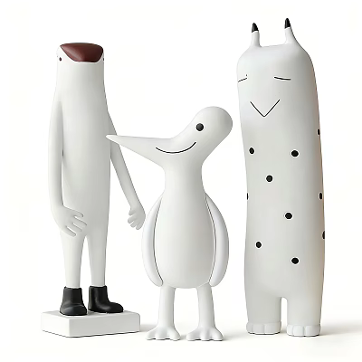 White Minimalist Ornament Decoration Set With Smiling Cartoon Figures For Home Decor 3d model