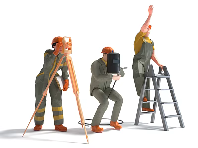 Men Working Raising Hand Using Measuring Equipment And Standing On Ladder 3d model Men Working Raising Hand Using Measuring Equipment And Standing On Ladder 3d model