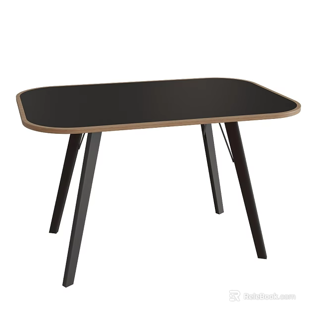 Modern Minimalist Desk With Black Tabletop Wooden Edge And Black Slim Legs 3d model 