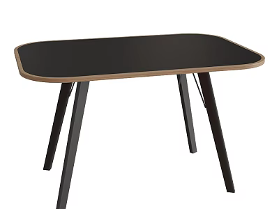 Modern Minimalist Desk With Black Tabletop Wooden Edge And Black Slim Legs 3d model