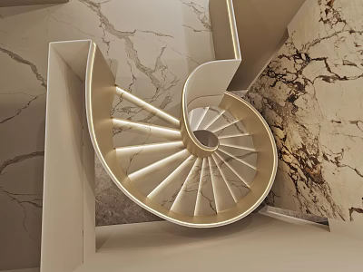 Elegant Modern Spiral Staircase Interior Design With LED Lighting And Marble Walls 3d model