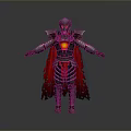 Futuristic Warrior Character In Metallic Armor With Red Cape And Glowing Chest Core