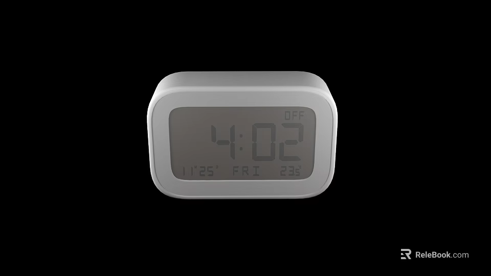 White Digital Clock Showing Time 402 Friday Date And 23 Percentage OFF Status 3d model 