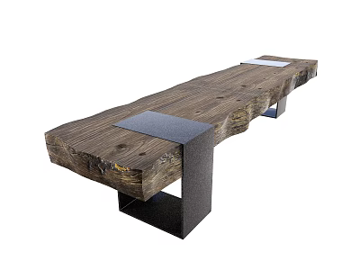 Natural Wood Landscape Seat With Black Metal Legs And Gray Cushions 3d model
