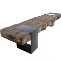 Natural Wood Landscape Seat With Black Metal Legs And Gray Cushions