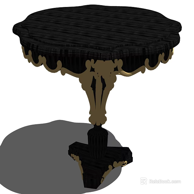 Classic Ornate Coffee Table With Black Top And Golden Carved Base 3d model 