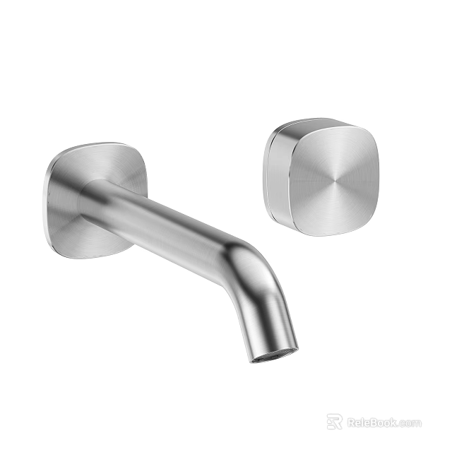 Modern Wall Mounted Stainless Steel Faucet With Square Brushed Handle Design 3d model 