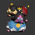 Black Crown Character Riding Pink Spotted Creature With Red Ball And Colorful Patterns