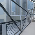 Elevator Corridor In Modern Building With Glass Railing Metal Frame And Open Design 3d model
