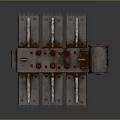 Vintage Industrial Transformer Featuring Rusty Metal Casing Red Insulators And Cooling Fins