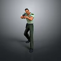 Male Character In Green Uniform Aiming With Gun In Shooting Stance
