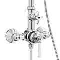 Chrome Plated Shower Faucet Set With Overhead Handheld Sprayer And Control Knobs