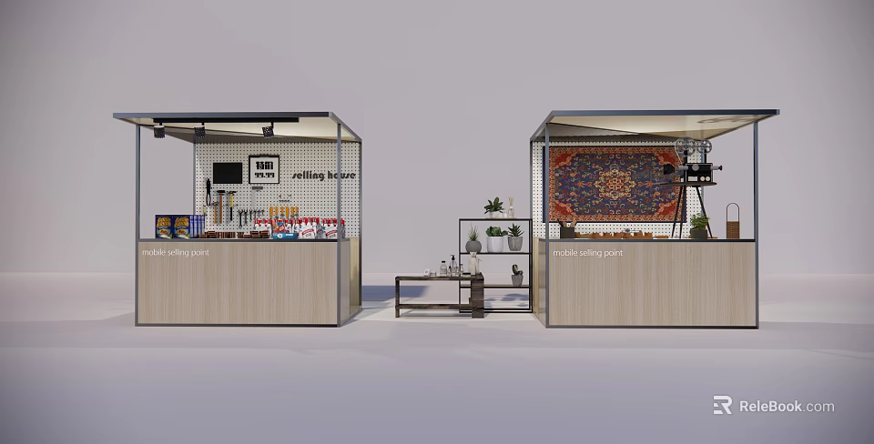 Clothing Store Carpet Supplier Display Booths With Products And Decorations 3d model 