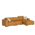 Modern Orange Sectional Sofa With Leather Upholstery And Light Pillows 3d model