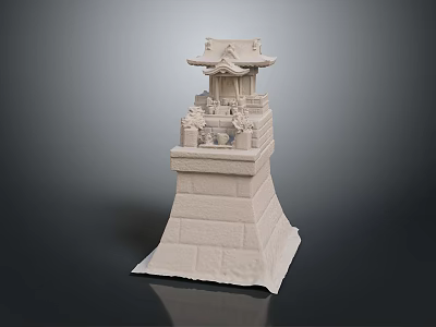 Traditional Stone Pagoda Architectural Model With Multi Tiered Structure And Carved Square Base 3d model