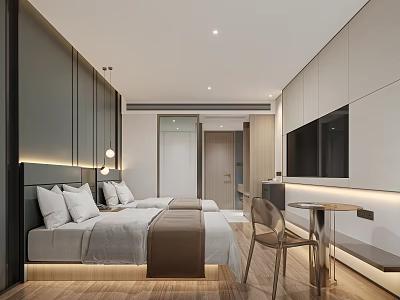 Modern Room Hotel Box Double Bed 3d model