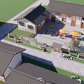 Traditional Rural Self Built House With Courtyard Green Plants And Outdoor Seating