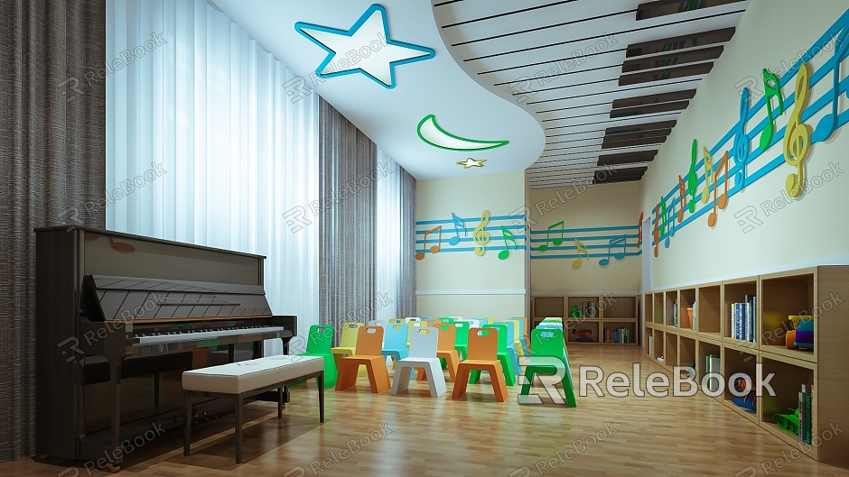 Modern Kindergarten Music Room Classroom Piano Room Children's Room Early Education Class model