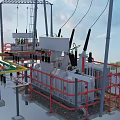 Outdoor Industrial Power Transformer Equipment With Metal Framework And Red Railings