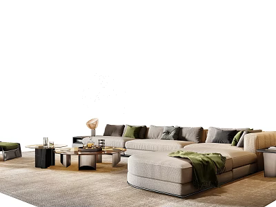 Modern Sofa and Coffee Table Set With Decorative Pillows Throw Blanket and Area Rug 3d model