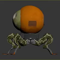 Orange Spherical Robotic Character With Green Mechanical Legs And Blue Details