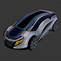 Futuristic Concept Car With Sleek Design Dark Roof Silver Body And Unique Wheels