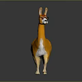 3D Character Llama with Orange and White Fur Wearing Glasses Standing on Dark Background