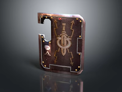 Medieval Weapon Shield With Brown Surface Metal Rivets Golden Accents And Central Emblem 3d model
