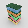 Multiple Colored Cleaning Sponges Stacked Vertically In Tower Shape For Kitchen Cleaning