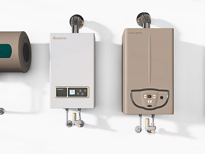 Technology Exhibition Hall Showcasing Modern Water Heaters With Various Designs And Colors 3d model