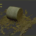 Green Hay Bale With Scattered Dry Grass Pieces On Black Background