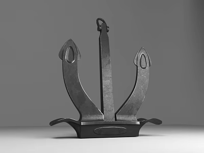 Abstract Metal Sculpture Featuring Symmetrical Design Central Vertical Element And Curved Side Elements On Base 3d model
