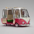 Vintage Volkswagen Bus Model With Red And White Exterior Open Doors And Green Seats