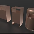 Copper Colored Public Trash Bins With Rectangular And Cylindrical Designs And Slot Structures