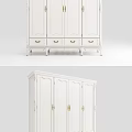 White Classic Wardrobe With Carved Doors Four Drawers And Gold Handles