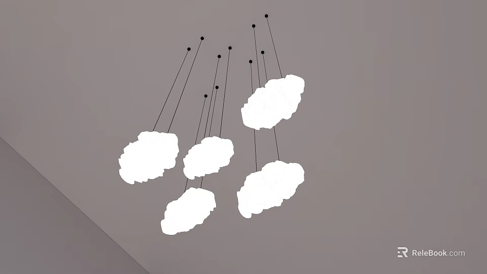 Modern Decorative Cloud Shaped Chandelier with Multiple White Pendants and Black Cords 3d model 