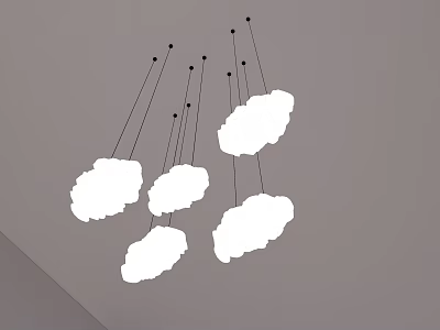 Modern Decorative Cloud Shaped Chandelier with Multiple White Pendants and Black Cords 3d model