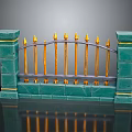 Charming Landscape With Green Stone Railing Golden Spikes Green Bricks Square Pillars And Bottom Reflection