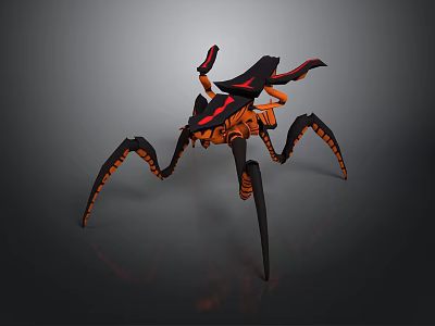 Mechanical Spider 3D Model With Black And Orange Body Red Accents And Long Legs 3d model